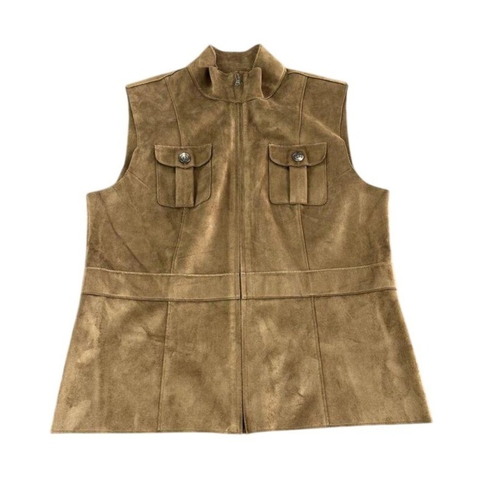 Lauren Ralph Lauren Camel Brown Utility Vest Women's Size L‎ Zip Front Pockets